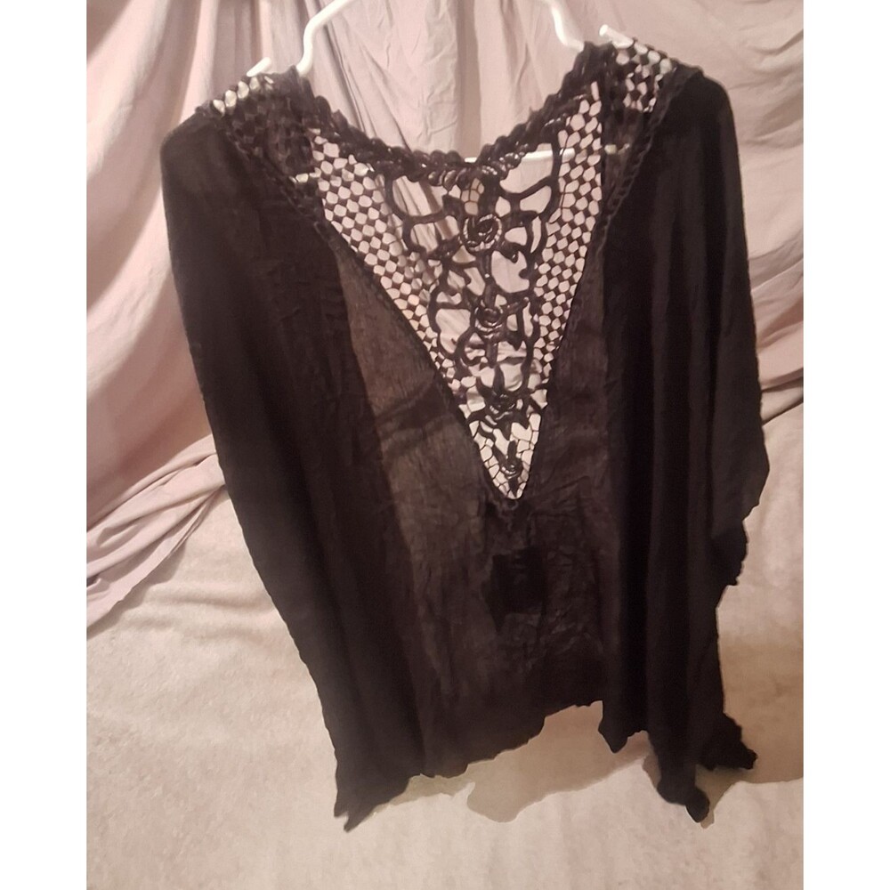 NINE WEST Women One Size Black Crochet Cardigan Cover-Up Wrap NWT - Picture 5 of 5